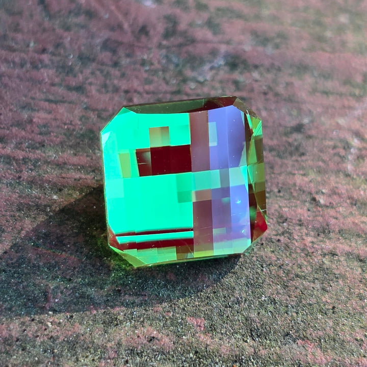 Czochralski Green and Red Christmas Garnet, Pixel Square Cut, 6.60 Carats