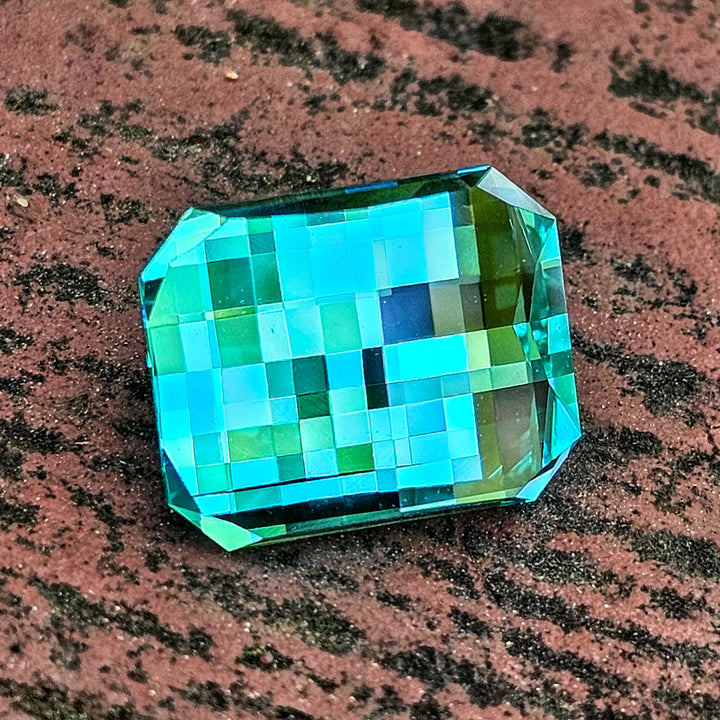 Repurposed Teal "Paraiba" YAG, Pixel Rectangle Cut, 9.30 Carats
